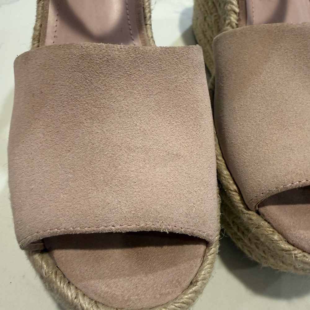 Marc Fisher Size 9 Mlalita Blush Suede Leather Upper Espadrille Wedge Sandals - Picture 10 of 16
